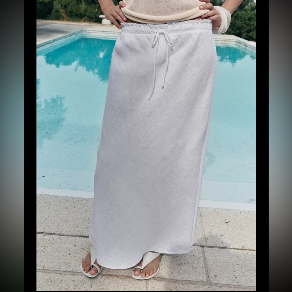 Zara ZW 100% linen white Skirt- M, NWT